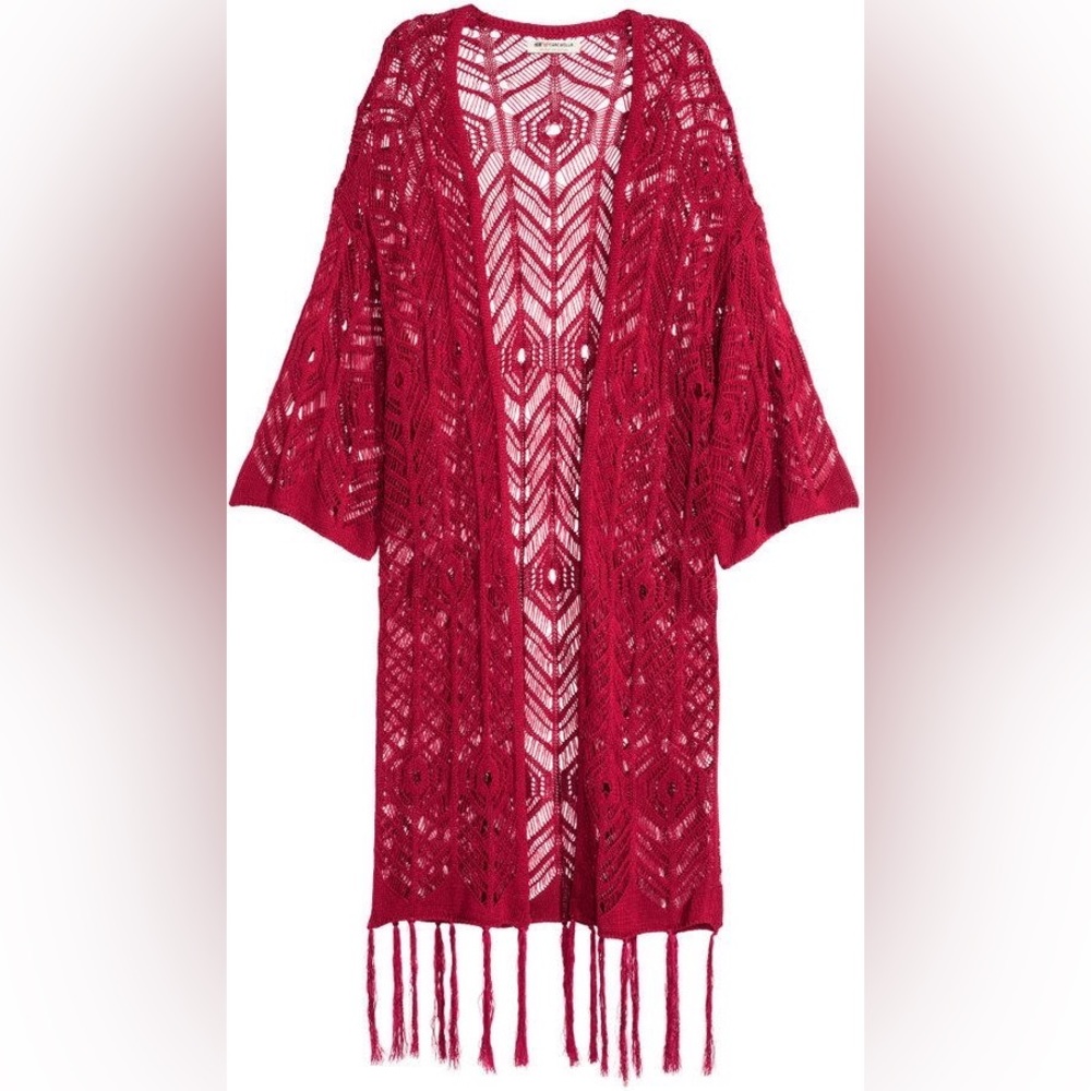 H&M Red Open-Knit Shawl - Size S